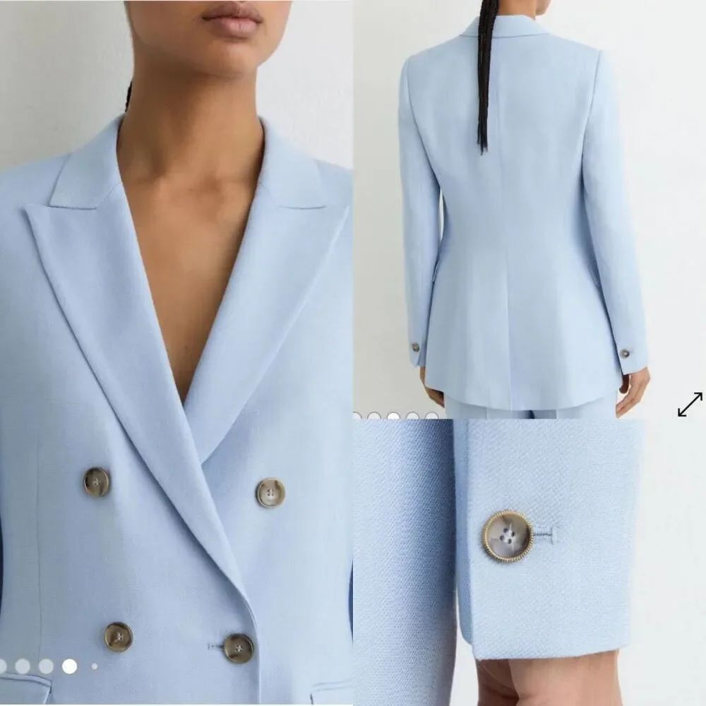 REISS Double Breasts Peak Lapel Suit Blazer In Blue Sz: 2 - Picture 2 of 12